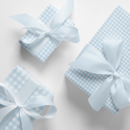 Baby Blue und White Gingham Kariert Pattern. Geschenkpapier Set