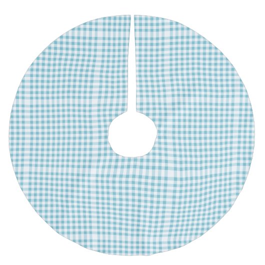 Baby Blue und White Gingham Pattern Polyester Weihnachtsbaumdecke (Vorderseite)