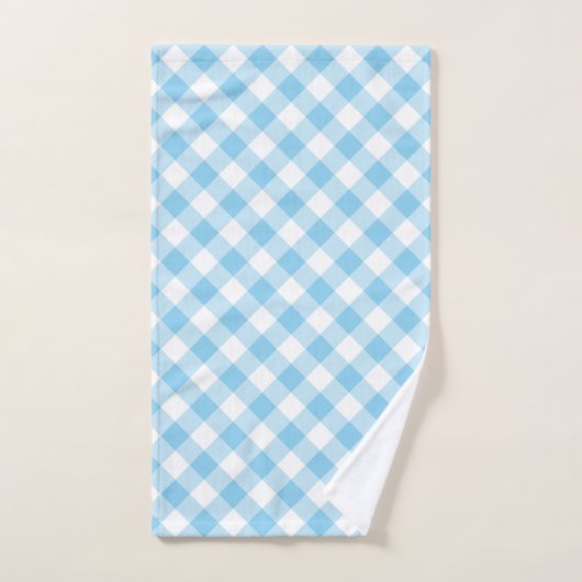 Baby Blue und White Large Diagonal Gingham Karos Badhandtuch Set (Handtuch)