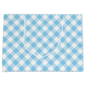 Baby Blue und White Large Diagonal Gingham Karos Große Geschenktüte (Vorderseite)