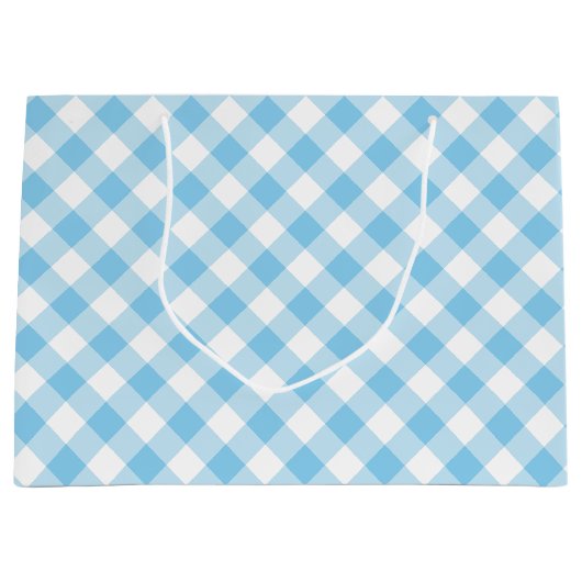 Baby Blue und White Large Diagonal Gingham Karos Große Geschenktüte (Vorderseite)