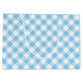 Baby Blue und White Large Diagonal Gingham Karos Große Geschenktüte (Rückseite)