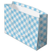 Baby Blue und White Large Diagonal Gingham Karos Große Geschenktüte (Rückseite Schrägansicht)