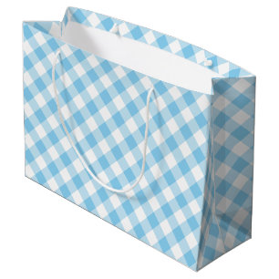 Baby Blue und White Large Diagonal Gingham Karos Große Geschenktüte