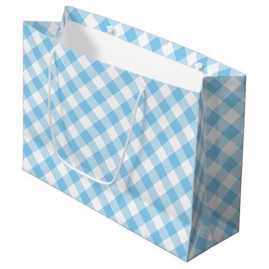 Baby Blue und White Large Diagonal Gingham Karos Große Geschenktüte (Vorderseite Schrägansicht)