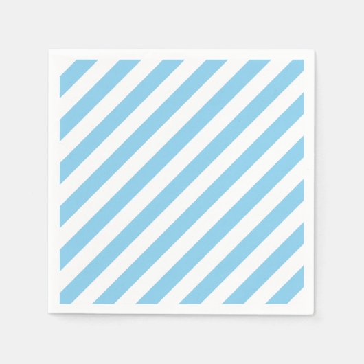 Baby Blue und White Large Diagonalstreifen Paper Serviette (Vorderseite)