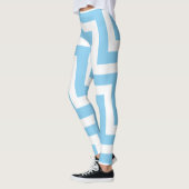 Baby Blue und White Large Size Diag. Zickzack Leggings (Links)