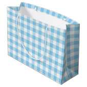Baby Blue und White Large Size Gingham Karos Große Geschenktüte (Rückseite Schrägansicht)