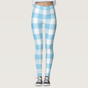 Baby Blue und White Large Size Gingham Karos Leggings
