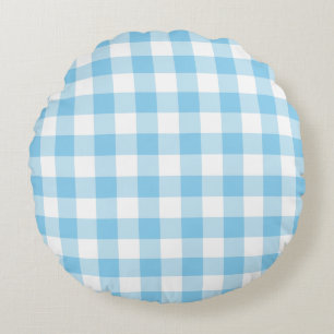 Baby Blue und White Large Size Gingham Karos Rundes Kissen