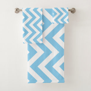 Baby Blue und White Large Vert. Zickzack Streifen Badhandtuch Set