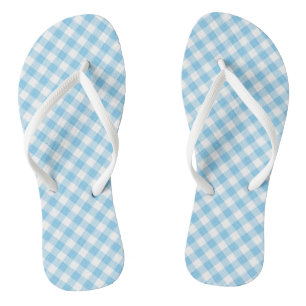 Baby Blue und White Medium Diagonal Gingham Karos Badesandalen