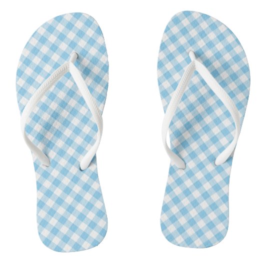 Baby Blue und White Medium Diagonal Gingham Karos Badesandalen (Fußbett)