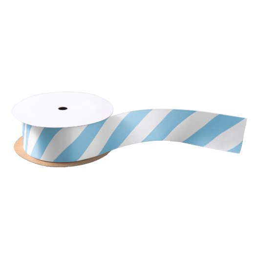 Baby Blue und White Medium Diagonal Stripes Ribbon Satinband (Spule)