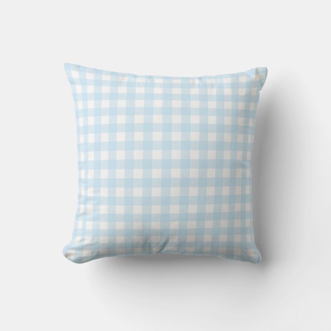 Baby Blue und White Medium Gingham Karo Muster. Kissen (Vorderseite)