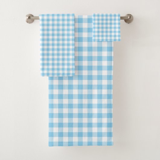 Baby Blue und White Medium Size Gingham Karo Badhandtuch Set (Insitu)