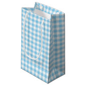 Baby Blue und White Medium Size Gingham Karo Kleine Geschenktüte (Vorderseite Schrägansicht)