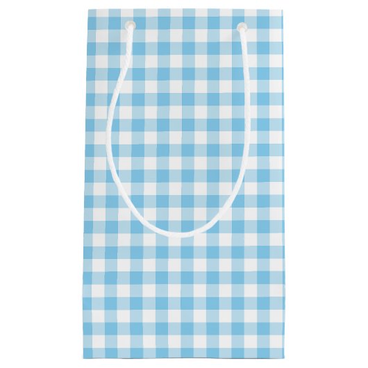 Baby Blue und White Medium Size Gingham Karo Kleine Geschenktüte (Vorderseite)