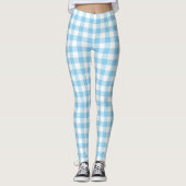 Baby Blue und White Medium Size Gingham Karo Leggings (Vorderseite)
