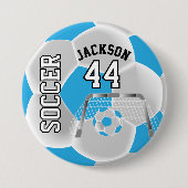 Baby Blue und White Personalize Soccer Ball Button (Vorderseite)