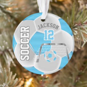 Baby Blue und White personalize ⚽ Soccer Ball Ornament