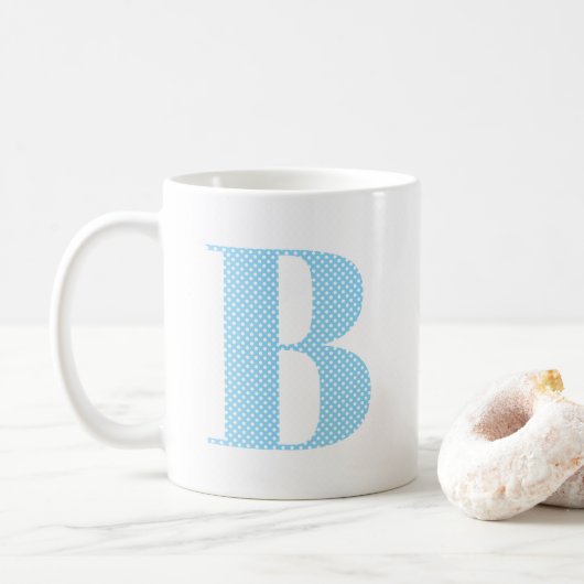 Baby Blue und White Polka Dot Monogram Kaffeetasse (Mit Donut)