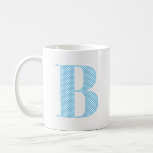 Baby Blue und White Polka Dot Monogram Kaffeetasse (Links)