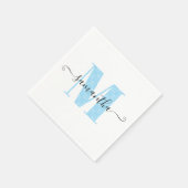 Baby Blue und White Polka Dot Monogram Serviette (Ecke)