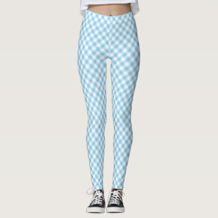 Baby Blue und White Small Diagonal Gingham Karos Leggings