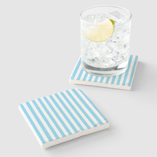 Baby Blue und White, Stripes Square Untersetzer (Seitenansicht)