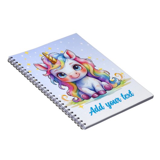 Baby blue Unicorn Notebook - Individuelle Name Notizblock (Rechte Seite)
