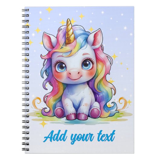Baby blue Unicorn Notebook - Individuelle Name Notizblock (Vorderseite)