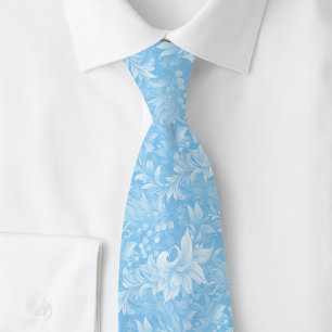 Baby Blue Verzierte Botanik Krawatte