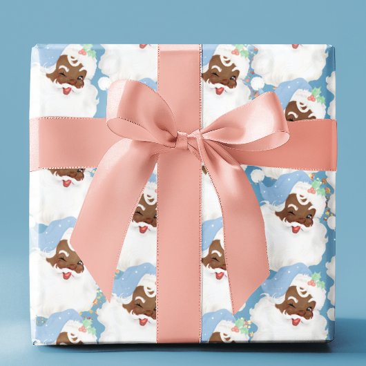 Baby Blue Vintag Black Santa Claus Weihnachtsgesch Geschenkpapier