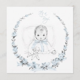 Baby Blue Vintage Baby Boy Shower Einladung