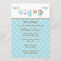 Baby Blue Wäsche Line Baby Shower Einladungen