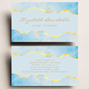 Baby Blue Wasserfarbe Goldfolie Luxus Visitenkarte