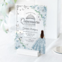 Baby Blue Wasserfarben Rosen Silber Quinceanera