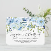 Baby Blue Watercolor Blume Engagement Party Einladung (Stehend Vorderseite)