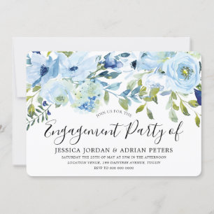 Baby Blue Watercolor Blume Engagement Party Einladung