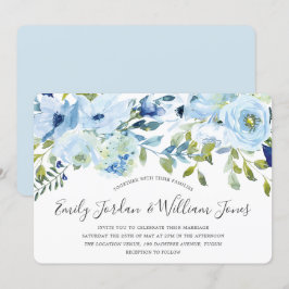 Baby Blue Watercolor Blume Winterhochzeit Einladung