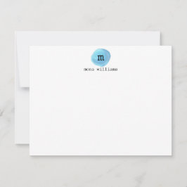 Baby Blue Watercolor Circle Modern Black Monogram Mitteilungskarte