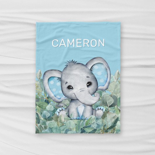Baby Blue Watercolor Elephant Personalisierter Nam Fleecedecke