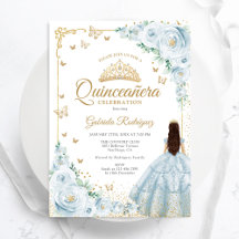 Baby Blue Watercolor Rose Gold Quinceanera