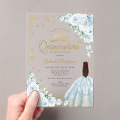 Baby Blue Watercolor Roses Gold Quinceanera Acryleinladungen (Insitu (Handheld))