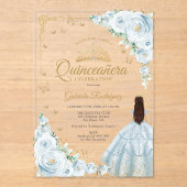 Baby Blue Watercolor Roses Gold Quinceanera Acryleinladungen (Vorderseite)