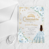 Baby Blue Watercolor Roses Gold Quinceanera Acryleinladungen