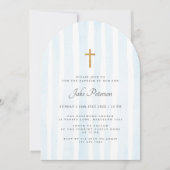 Baby Blue Watercolor Streifen Taufe Einladung (Vorderseite)