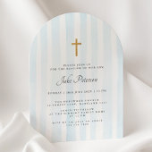 Baby Blue Watercolor Streifen Taufe Einladung