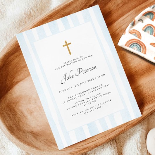 Baby Blue Watercolor Taufe Einladung